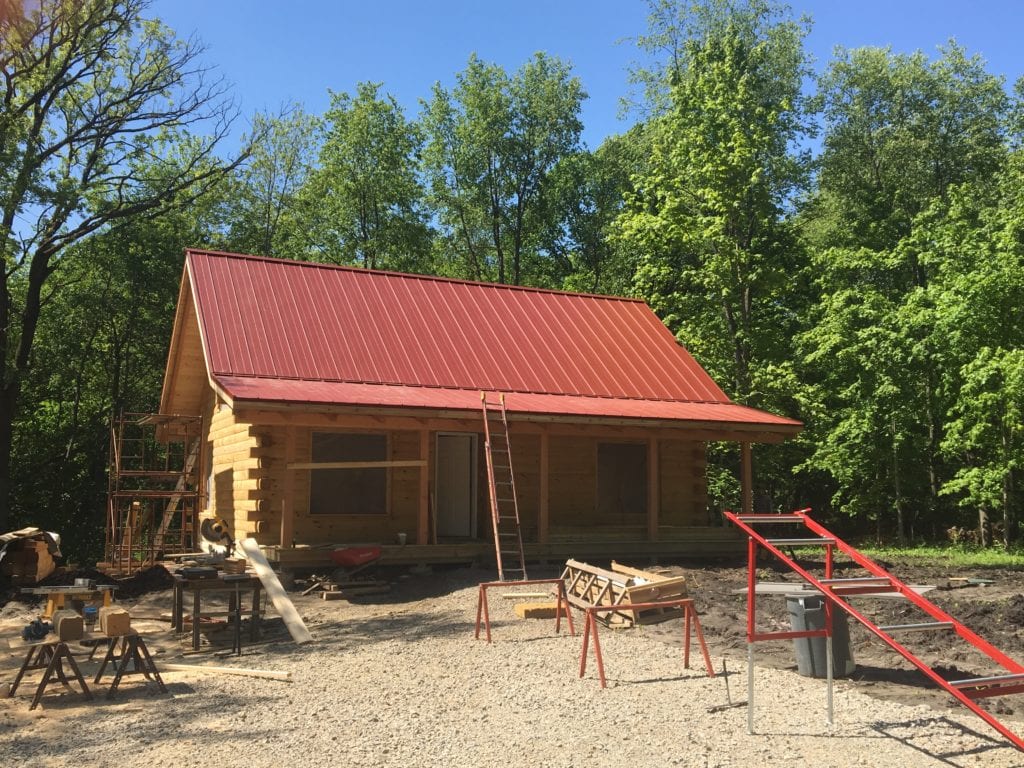 Red Painted Steel Roof on Cabin